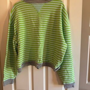 We The Free Green and Gray Striped Sweatshirt